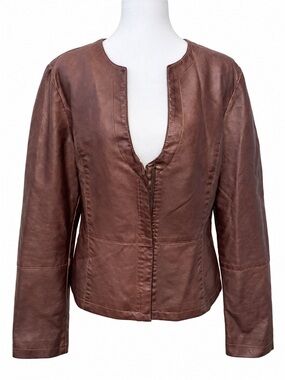 Tribal Jeans Brown Faux Leather Zip Front Jacket Women’s Medium‎